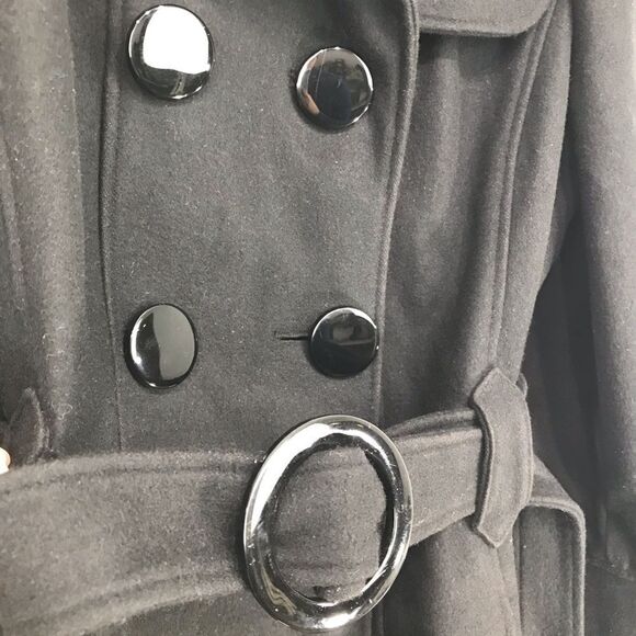 Worthington Black Wool Blend Button Up Trench Coat - Picture 13 of 16